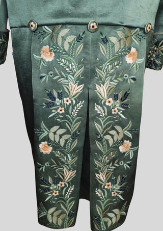 Men’s Green Satin Floral Embroidered Rococo 3 Piece Suit 18th Century Historical Costume