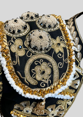 Men’s Luxury Matador Crop Jacket – Black & Gold Fully Embroidered Spanish Torero Bolero Jacket