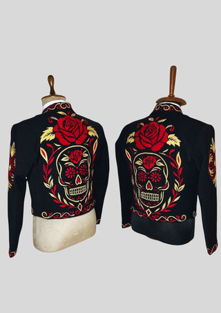 Men Black Mariachi 3Pc Skull Embroidered Mexican Groom Suit