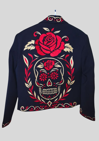 Men Black Mariachi 3Pc Skull Embroidered Mexican Groom Suit