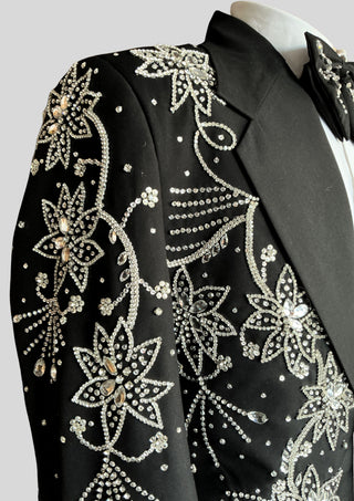 Men’s Black Fully Embellished 2-Piece Suit Wedding Groom Outfit