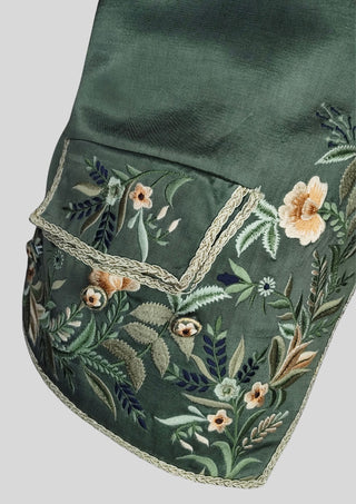 Men’s Green Satin Floral Embroidered Rococo 3 Piece Suit 18th Century Historical Costume