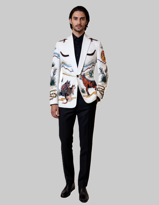 Men WhiteCotton Custom 2Pc Western Pantsuit Heart Embroidered Western Wedding Cowboy Suit