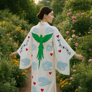 White Kimono Parrot print