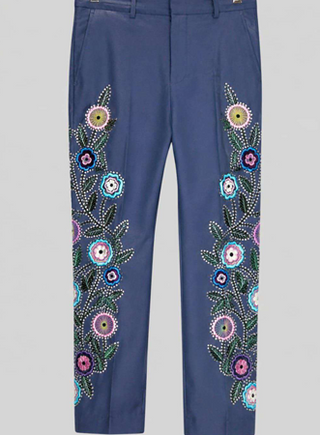 Men’s Blue Country Western Floral Embroidered 3 Piece Suit with Matching Tie Country Groom Outfit