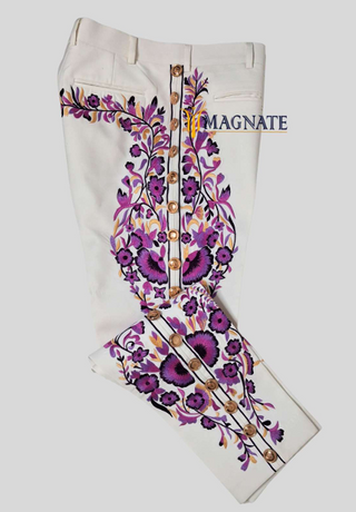 Men’s Customized Ivory Mariachi 3 Piece Embroidered Charro Wedding Groom Suit